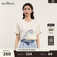 謎底T恤短袖女士夏季新品文藝風(fēng)圓領(lǐng)貼布繡花上衣242MT0712 米白 L