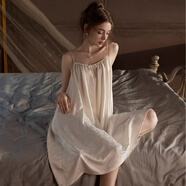 GUTK【100%桑蠶絲】性感睡衣帶胸墊純欲風(fēng)吊帶睡裙寬松少女絲綢家居服 奶油杏【不帶胸墊】 XL 【推薦120-140斤】