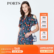 PORTS寶姿商場(chǎng)同款新品女裝優(yōu)雅紅花藍(lán)屋露肩連衣裙LN8D131HPT037 丈青印花 L (8)