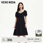 VEROMODA連衣裙2025春季新款娃娃裙高腰泡泡袖短袖系帶325161018 黑色 M