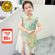 G.DUCKKIDS童裝女童連衣裙夏季2023新款兒童旗袍裙中小童唐裝禮服裙女孩裙子 綠色山水款 100 尺碼2~3歲【 90-100cm】cm