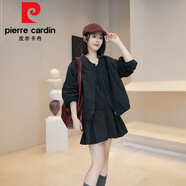 皮爾卡丹（pierre cardin）2026年春秋新款休閑文藝范套裝女黑色顯瘦開(kāi)衫外套+寬松性感短裙 黑色 M 【建議100斤內】
