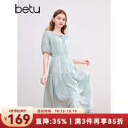 百圖betu女裝春夏新款連衣裙收腰氣質(zhì)法式復古減齡連衣裙2403D03 淺藍 S