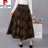 皮爾卡丹碎花棉麻半身裙女夏季時(shí)尚百搭顯瘦氣質(zhì)長(cháng)裙高腰松緊a字大擺裙子 綠色字母 均碼 80-160斤