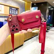 MARMOTERins風(fēng)零錢包手機(jī)保護(hù)殼適用小米15保護(hù)套note13pro新年紅色note14 酒紅色雙層零錢包手繩斜挎繩 鏡頭全包 紅米 10X 4G