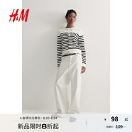 H&M女裝毛針織衫秋季薄款時尚法式慵懶短款打底衫m(xù)iu系開衫0579541 白色/黑色條紋 XS 155/80