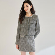 25秋季鑲鉆釘珠千金風(fēng)氣質(zhì)名媛人字紋小香風(fēng)外套半身裙套裝25556 套裝 S