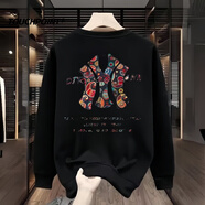 TOUCHPOINT潮牌男裝秋冬新款長(cháng)袖圓領(lǐng)衛衣男休閑百搭印花加絨長(cháng)袖打底上衣男 黑色 (常規款) 2XL (建議155-175斤)