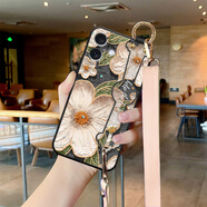 PRUVEEO油畫白茶花適用于蘋果16手機(jī)殼16pro新款保護(hù)套iPhone16ProMax時尚創(chuàng)意16plus個性女款斜挎腕帶硅 液態(tài)腕帶-優(yōu)雅黑-油畫黑茶花浮雕腕帶-杏色斜挎 iPhone X
