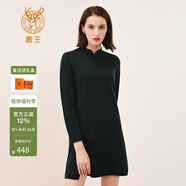 鹿王羊絨連衣裙女100%山羊絨針織中長(zhǎng)款裙子半高領(lǐng)輕中式時(shí)尚百搭 深沉綠 165/84A/100(M)