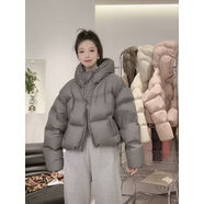 無(wú)疆妙品肯豆風(fēng)短款羽絨服女2025冬新款韓版小個(gè)子高腰加厚面包服 灰色 S