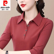 皮爾卡丹（pierre cardin）純棉POLO領(lǐng)長(cháng)袖正肩T恤女25春秋新款中年媽媽裝百搭顯瘦有領(lǐng)上衣 磚紅色【純棉長(cháng)袖】 2XL 【建議123-133斤】