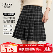 熙世界（sllsky）彼得學院風格子短裙秋冬2025新款復古磨毛百褶a字半身裙 黑灰格 L