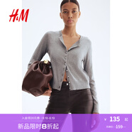 H&M女裝毛針織衫2025秋季新款miu系開(kāi)衫空調衫薄款針織外套1237776 混灰色018 L 170/104