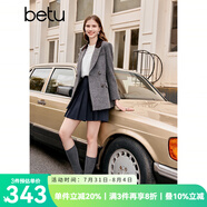 百圖betu女裝秋季新款短外套法式復(fù)古拼色領(lǐng)提花西裝外套2309T60 灰色 XS