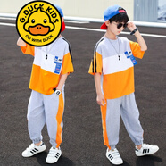 G.duck品牌童裝男童短袖套裝兒童夏季新款中大童男孩帥氣休閑兩件套潮 桔色 130