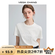 VEGA CHANG字母刺繡t恤女短袖2025秋裝新款圓領(lǐng)白色時尚體恤衫百搭上衣ins風(fēng) 泡沫白 S