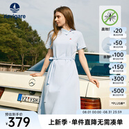 Navigare意大利小帆船短袖連衣裙女士夏季棉質(zhì)斜領(lǐng)裙子時(shí)尚顯瘦半袖a字裙 冰水藍(lán) XL 碼