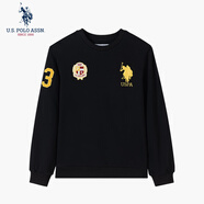 U.S. POLO ASSN.衛(wèi)衣男秋季圓領(lǐng)潮流寬松長袖T恤男士休閑上衣男裝 黑色 L 
