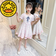 G.DUCKKIDS女童夏裝連衣裙2024新款波點公主裙中大童韓國童裝女兒童裙子夏季 粉紅色 150 cm適合140-150cm9-10歲