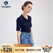 Navigare意大利小帆船短袖針織衫女士夏季舒適修身小外套中袖開衫短款T恤 海軍藍(lán) L 碼