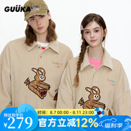 古由卡（GUUKA）休閑襯衫男士襯衣長(cháng)袖秋季外套情侶裝2025新款男裝上衣服套頭卡通 杏色 （男女士同款情侶裝） XS