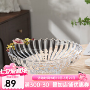 花語(yǔ)四季玻璃水果盤(pán)歐式家用客廳茶幾高檔輕奢零食糖果干果收納盤(pán)大號盤(pán)子 琺瑯彩果盤(pán)