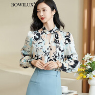 ROWILUX羅威奢品印花襯衫女秋季2025新款時(shí)尚氣質(zhì)百搭柔軟緞面長(cháng)袖襯衣女 花色 S