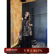 三吉黑花【云卷】新中式連衣裙子女夏出片穿搭超好看國風(fēng)背心長(cháng)裙 墨黑 M