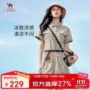 駱駝（CAMEL）戶外速干連體短褲女寬松工裝風(fēng)夏季防曬抵紫外線收腰顯瘦套裝4074