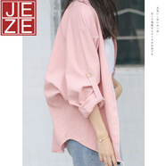 JEZE粉色襯衫女寬松2025春秋韓版薄款休閑外套蝙蝠衫上衣百搭長袖襯衣 粉色【z】 XL 【110-120斤】