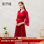 愛特愛（EITIE）新年紅品飄逸網(wǎng)紗拼接收腰V領(lǐng)禮服連衣裙紅色優(yōu)雅春季新款6977611 紅蔓61 S 155