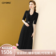 歐迪鳥氣質(zhì)假兩件連衣裙女夏季2025新款收腰顯瘦西裝領(lǐng)蕾絲百褶裙子 黑色 XL
