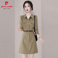 皮爾卡丹（pierre cardin）時(shí)尚小個(gè)子感襯衫連衣裙2025秋季新款女裝御姐氣質(zhì)收腰A字裙 卡其色【送腰帶】 M 【建議95-105斤】