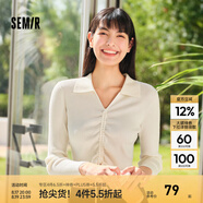 森馬針織衫女短款純色小心機(jī)抽繩24春季polo領(lǐng)修身毛衫顯瘦 奶白10501 170/92A/XL