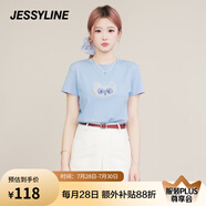 Jessy line藍色卡通減齡正肩短袖T恤女2025夏新款上衣 jessyline 藍色 M