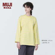 無(wú)印良品（MUJI）女式 粗棉線圓領(lǐng)長(zhǎng)袖T恤 上衣打底衫女款內(nèi)搭 純棉秋季休閑女裝 淺黃色圖案 4S L  (165/88A)