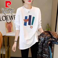 皮爾卡丹（pierre cardin）歐貨寬松純棉長(cháng)袖磨毛T恤女打底衫2025秋季新款中長(cháng)版內搭上衣ins 白色中長(cháng)版長(cháng)袖 S 80-100斤