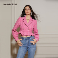 MAJOR CRUSH法式芭比風(fēng)粉色小香風(fēng)荷葉邊外套優(yōu)雅百搭高級(jí)感時(shí)尚小外套5558 粉紅色 S  85-105斤