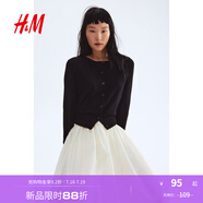 H&M女裝毛針織衫夏季慵懶風(fēng)圓領(lǐng)長袖打底衫短款外套0579541 黑色001 M 165/96