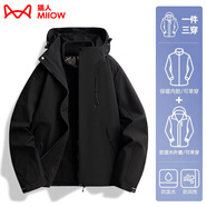 貓人（MiiOW）情侶防風(fēng)短外套女男三合一秋冬大碼加絨戶外夾克保暖登山服 KK96888黑色--男女同款 3XL