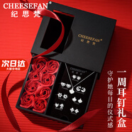 紀(jì)思梵（CHEESEFAN）輕奢耳釘女耳環(huán)一套禮盒七夕情人節(jié)生日禮物送女友 時尚款白金色耳釘+項鏈