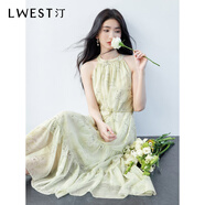 朗文斯?。↙.WEST）2025夏季新款海邊度假露肩長(cháng)款碎花無(wú)袖掛脖連衣裙 黃色花 S 85-100斤