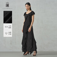 阿依蓮【商場(chǎng)同款】氣質(zhì)連衣裙子女夏季2025新款顯瘦度假風(fēng)不規則長(cháng)裙子 黑色 S