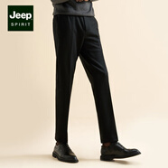JEEP SPIRIT冬季羊毛呢長(cháng)褲歐美休閑商務(wù)西褲高個(gè)子1米2加長(cháng)120大碼修身男褲 黑色普通褲長(cháng) 30
