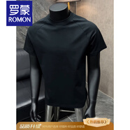羅蒙（ROMON）美式復(fù)古索羅娜涼感t恤男款夏季藏青色重磅純棉短袖修身半袖體恤 黑色(面料升級) XL (130-145斤)