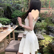 姿偉祺月光之戀收腰白色吊帶裙百褶短款顯輕2025 杏色【高品質(zhì)】 杏色DLK S