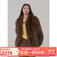 付智恩蘆葦花 芬蘭進(jìn)口狐貍毛典雅輕盈年輕感圓領(lǐng)皮草外套女 復(fù)古棕 S
