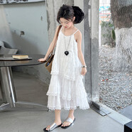 G.DUCKKIDS小黃鴨女童蕾絲花邊連衣裙2025夏季新款吊帶裙大兒童裝背心白色蛋 品牌白色蕾絲花邊連衣裙 120 cm