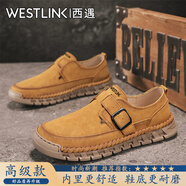 西遇（Westlink）男鞋2025新款透氣秋季大碼一腳蹬輕便開車鞋男士復(fù)古防滑休閑皮鞋 黃棕【高級(jí)款】 單層 46 （標(biāo)準(zhǔn)運(yùn)動(dòng)鞋尺碼）